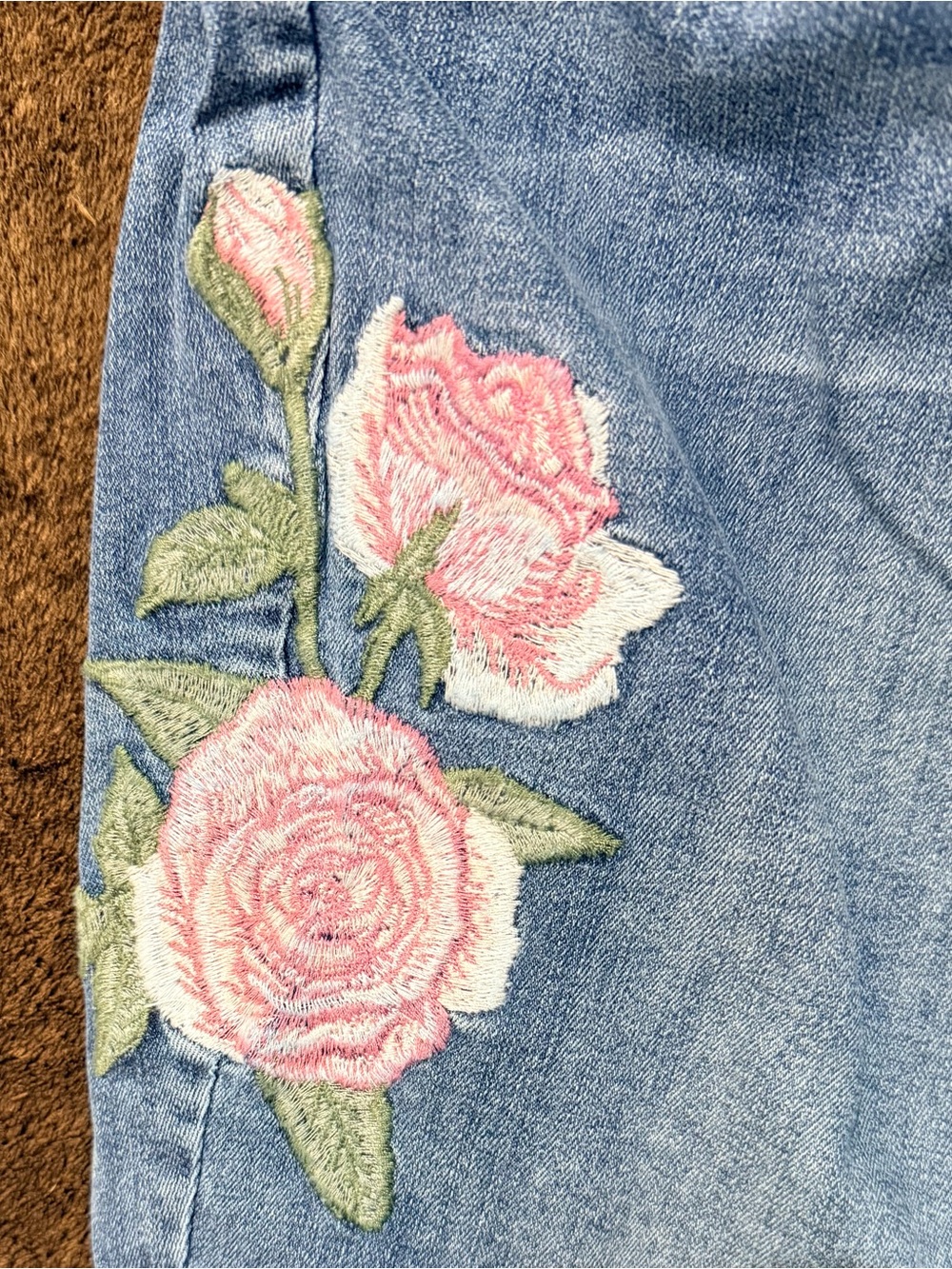 Lane Bryant Light Blue Cropped Jeans with Pink Rose Embroidery - Picture 5 of 8